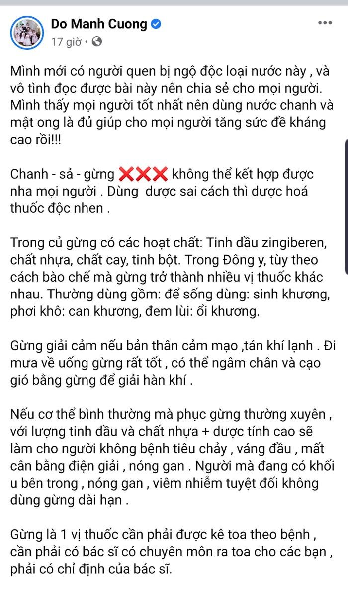 NTK Đỗ Mạnh Cường chia sẻ loại nước được khuyên uống mùa dịch, dùng không đúng còn gây bệnh thêm Ảnh 1