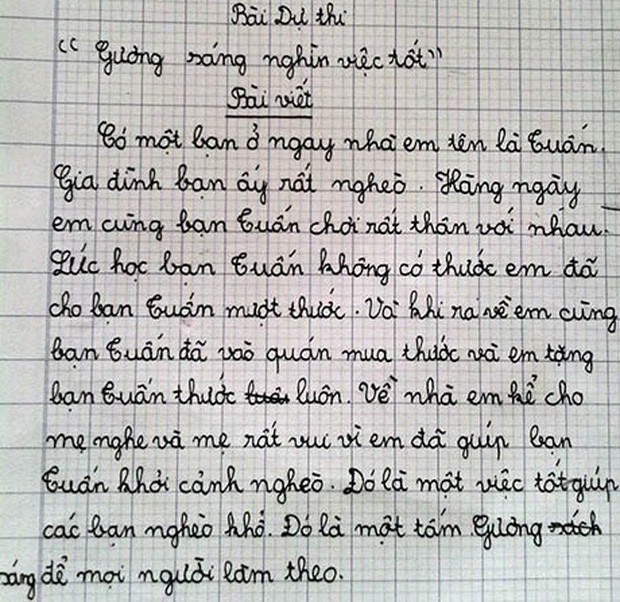 Được yêu cầu viết về 'gương sáng nghìn việc tốt', cậu học trò lớp 4 chọn luôn bản thân làm nhân vật chính Ảnh 1