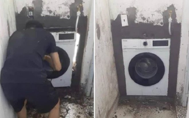 Ở nhà mùa dịch, nam thanh niên có phát minh đi vào lòng đất: Khi máy giặt được thiết kế âm tường! Ảnh 2