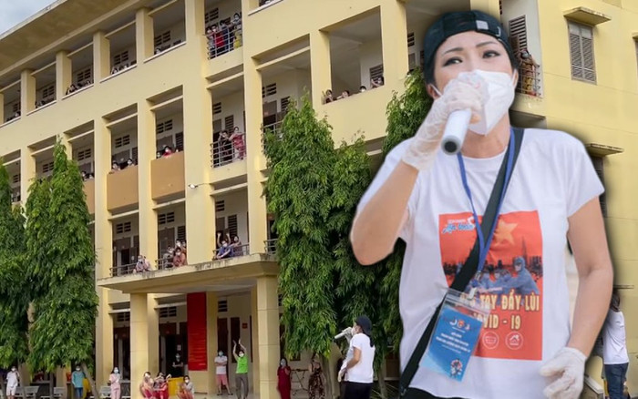 Phương Thanh lên highnote cực sung tại bệnh viện dã chiến, dùng loa kẹo kéo, ghế đá làm sân khấu Ảnh 2