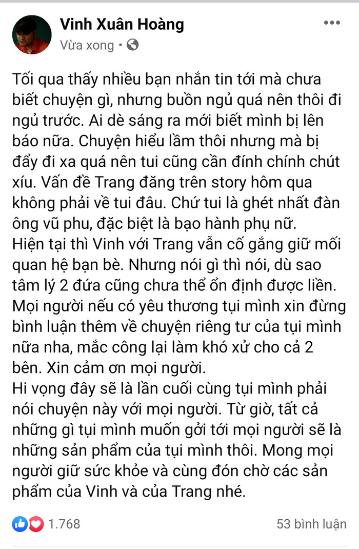 Lương Minh Trang bóng gió 'ghét đàn ông vũ phu', Vinh Râu liền lên tiếng phủ nhận Ảnh 2