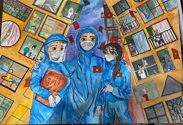 Bức tranh của Trang Anh về đội ngũ tuyến đầu gây xúc động 