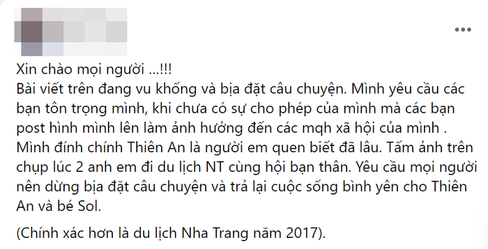 Người trong cuộc sau đó đã lên tiếng đính chính