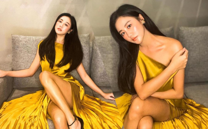 Văn Mai Hương xinh lung linh trong váy vàng lệch vai khoe xương quai xanh Ảnh 2