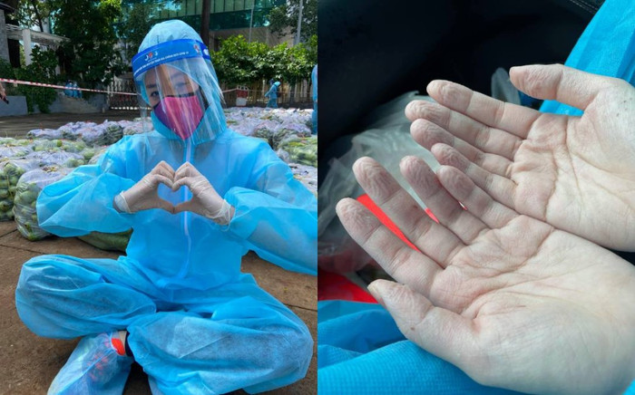 Fan xót xa bàn tay thô ráp của Khánh Vân sau chuỗi ngày lăn xả đi từ thiện chống dịch Ảnh 2