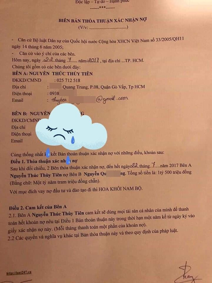 Biên bản thoả thuận xác nhận nợ từ 2 bên... 