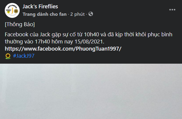 Thông báo từ trang fanpage của Jack.