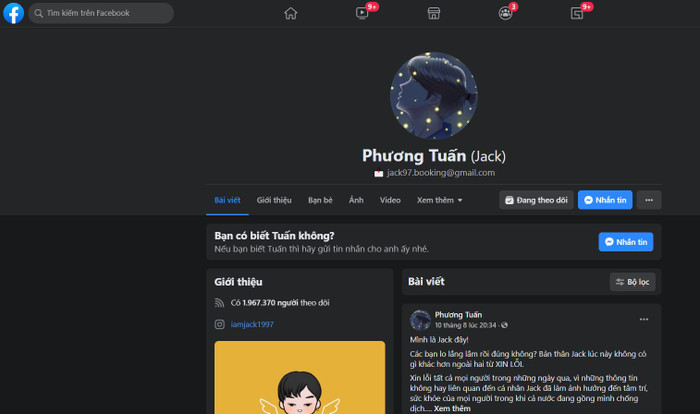 Hiện Facebook Jack đã mở lại.
