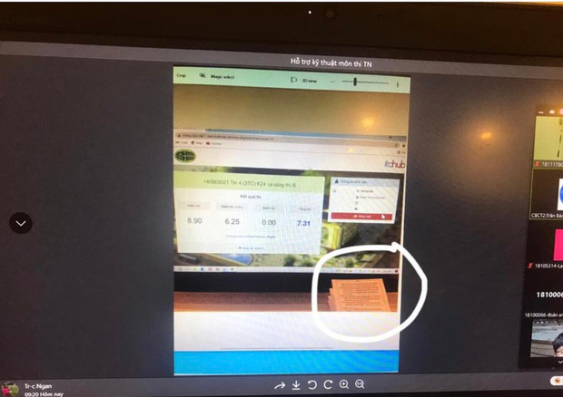 Nam sinh vô tình để lộ phao thi của mình qua bức ảnh chụp màn hình điểm thi gửi cho giáo viên. Nguồn: Phạm Trung Đức/Group Ký Sự Kinh Công