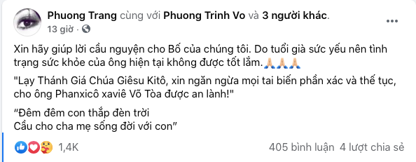 Em gái Hoài Linh lo lắng cho sức khỏe của bố, cầu mong dân mạng góp lời nguyện cầu