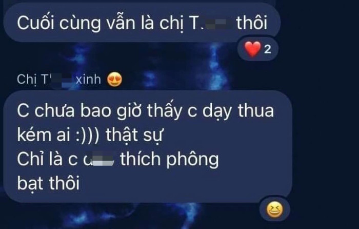 Cô giáo P.T tự tin thái quá về bản thân, khoe với học trò rằng 'cảm thấy không dạy thua kém ai'