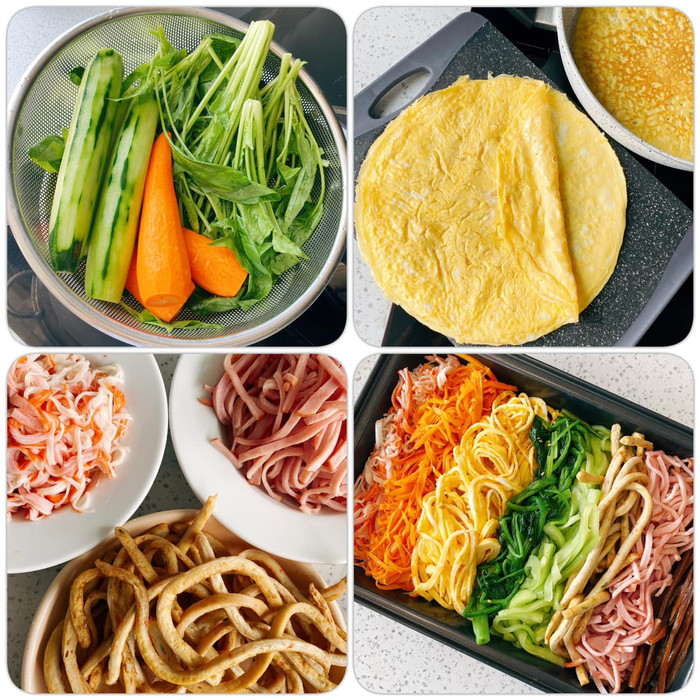 Nguyên liệu cho món cơm cuộn của Lê Phương.