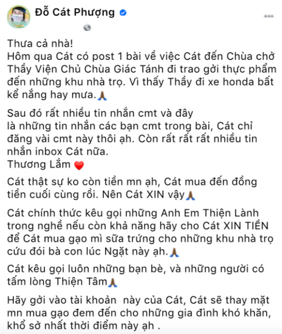 Cát Phượng 'hết tiền' vì làm từ thiện, kêu gọi quyên góp để giúp đỡ bà con khó khăn Ảnh 1