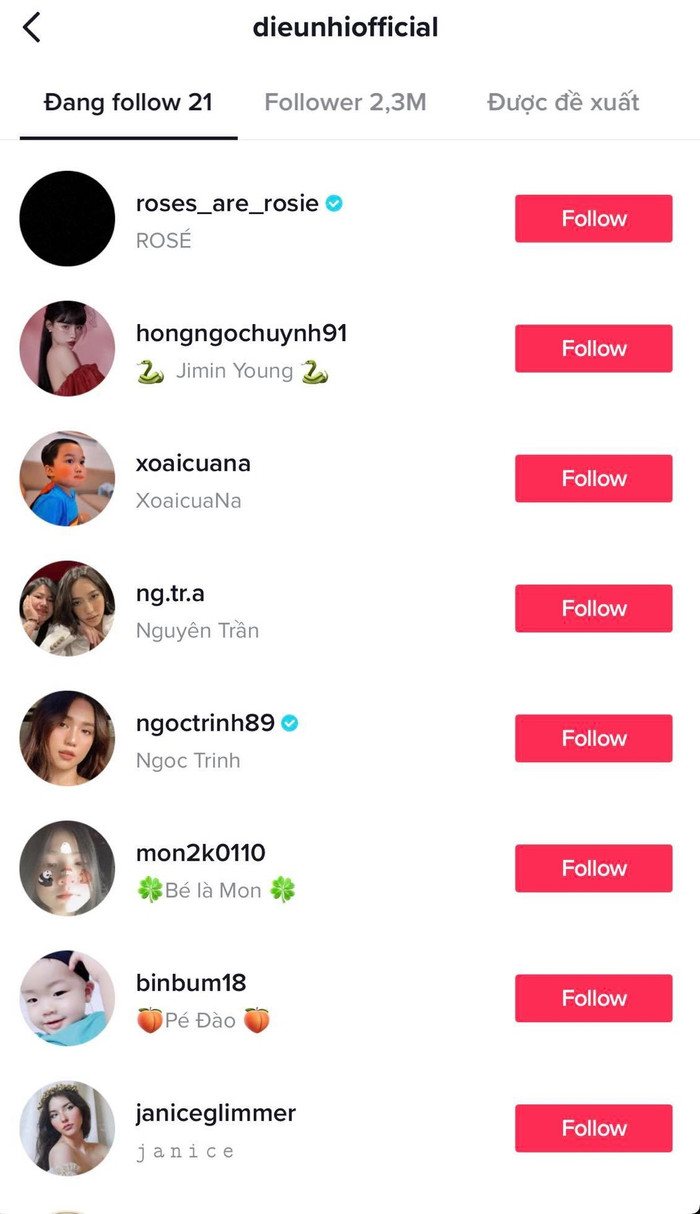 Diệu Nhi không hề follow Anh Tú trên Instagram lẫn TikTok