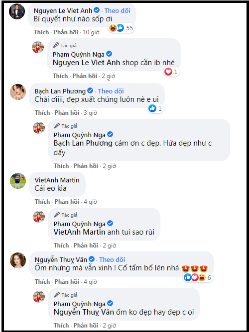 Việt Anh để lại bình luận xin bí quyết của Quỳnh Nga sau khi thấy cô khoe giảm được vài kí.