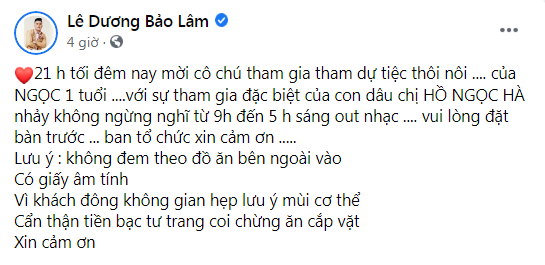 Thông báo của Lê Dương Bảo Lâm.