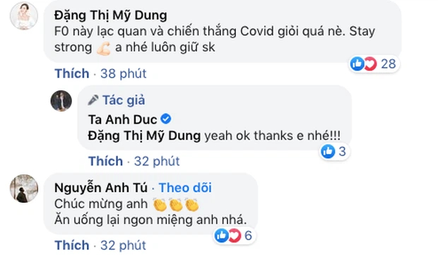 Dàn sao Việt vui mừng trước thông tin Anh Đức chiến thắng Covid-19.