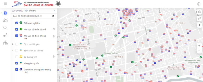 Dữ liệu của bản đồ COVID-19 được cung cấp bởi Trung tâm Kiểm soát bệnh tật TPHCM