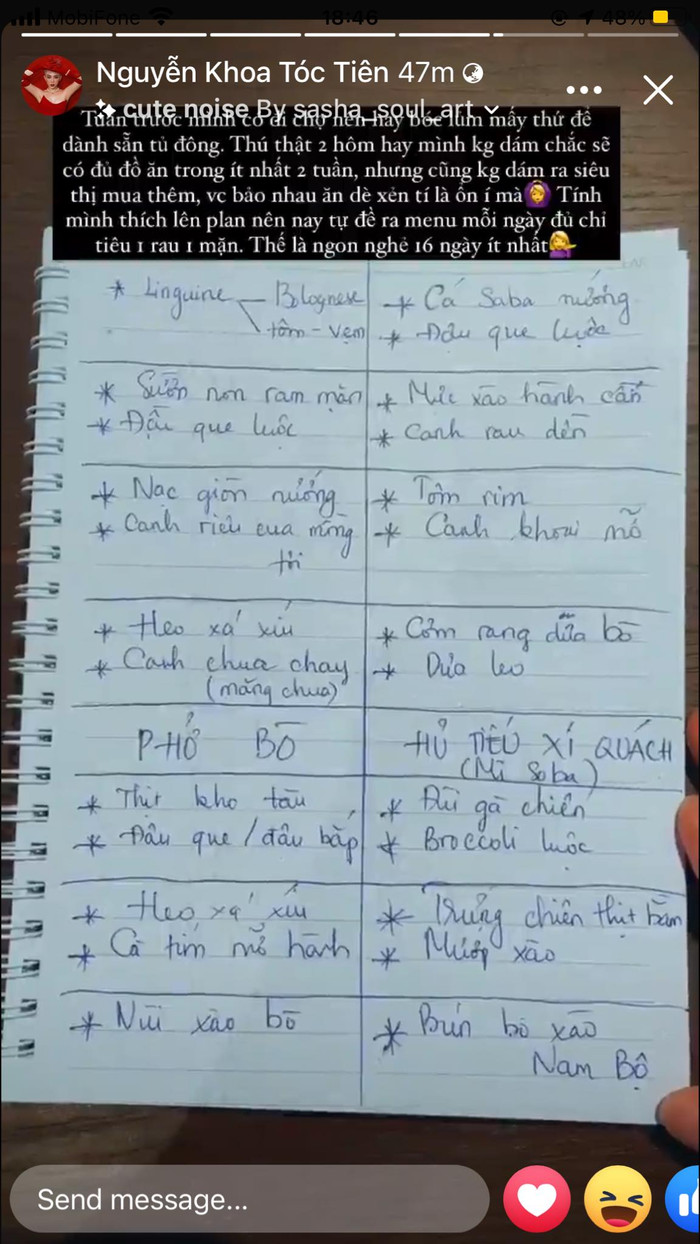 Tóc Tiên lên menu bài bản để nấu ăn cho cô và chồng ở nhà