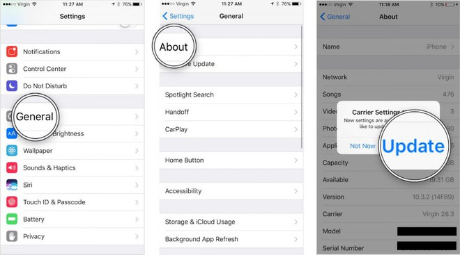 Apple khuyên người dùng kiểm tra lại bản cập nhật cài đặt mạng. 