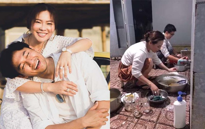 Sở hữu tài sản bạc tỉ, vợ doanh nhân của Quý Bình vẫn mang dép lê, ngồi bệt rửa chén Ảnh 2