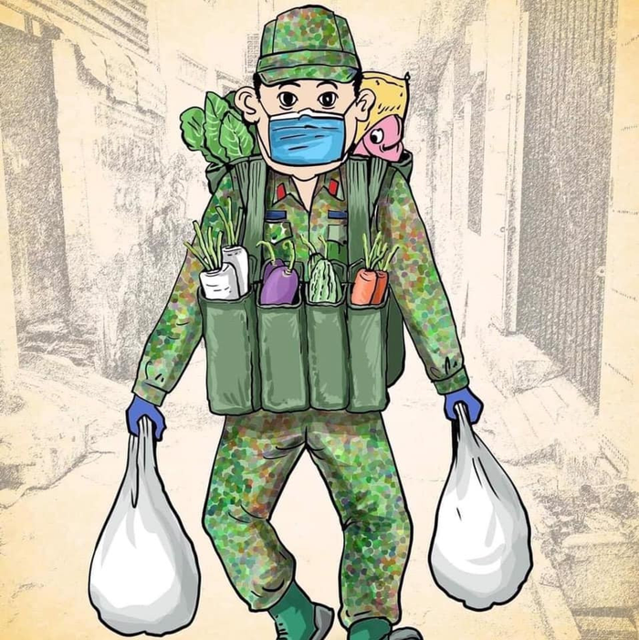 NSND Hồng Vân gửi lời cảm ơn đến những chú bộ đội. (Ảnh: sưu tầm)