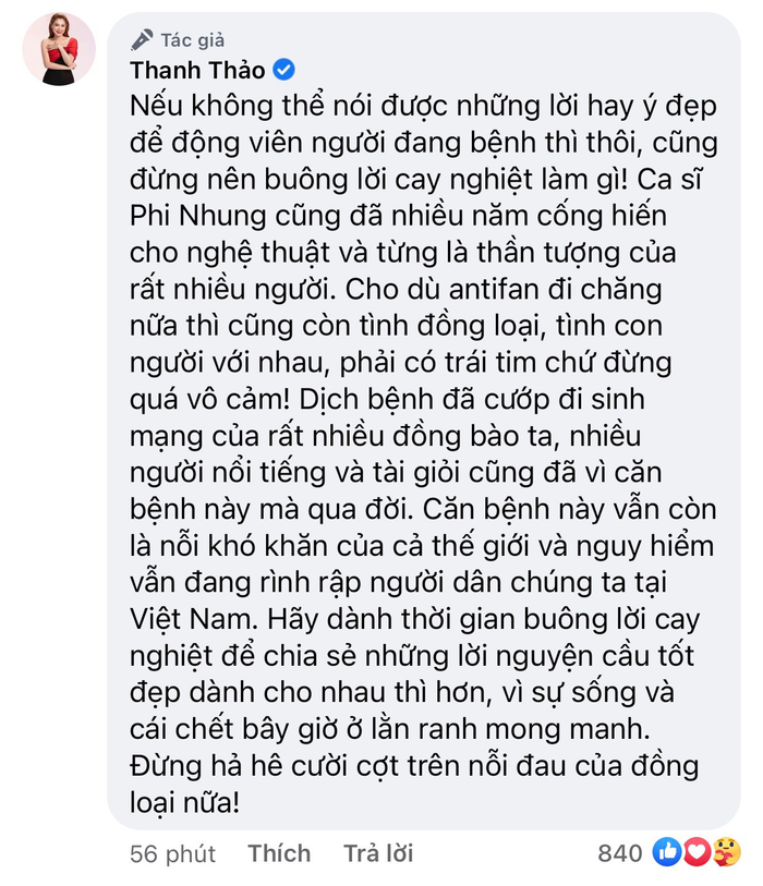 Dàn sao Việt gửi lời động viên Phi Nhung khi hay tin nữ ca sĩ nhiễm Covid-19 Ảnh 3