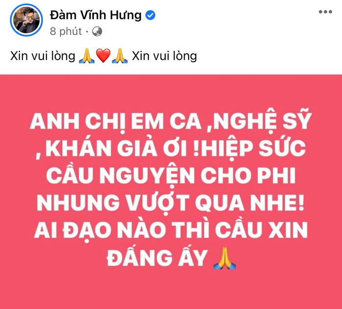 Đàm Vĩnh Hưng và dàn sao Việt 'hiệp lực' cầu nguyện cho Phi Nhung vượt qua bạo bệnh Ảnh 1