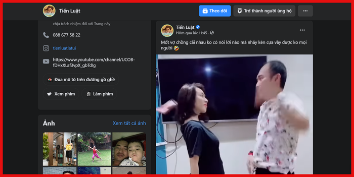 Bài viết trên trang fanpage của Tiến Luật 