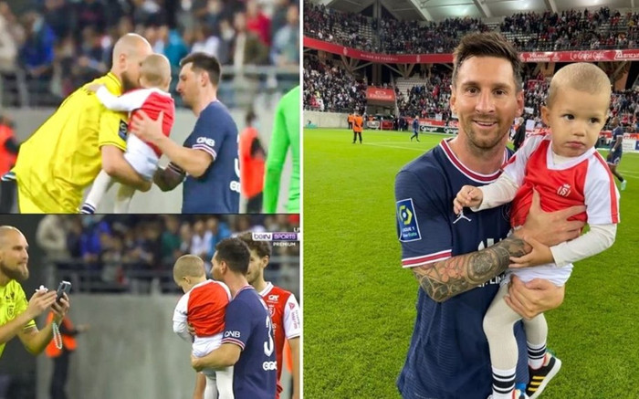 Khoảnh khắc ấm áp: Messi chụp hình với con trai thủ môn Reims trong trận ra mắt PSG Ảnh 2