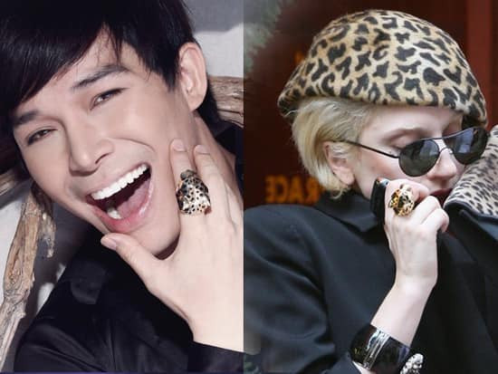 Phụ kiện nhẫn hình con báo đốm từng được chàng ca sĩ đeo khi chụp hình và Lady Gaga cũng có mẫu nhẫn y chang như thế