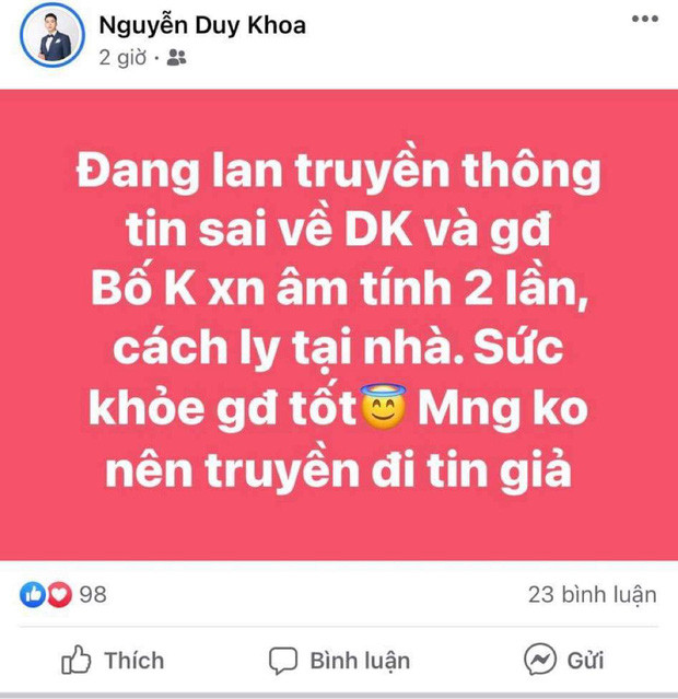 Trước những thông tin sai lệch, Duy Khoa đã chính thức lên tiếng