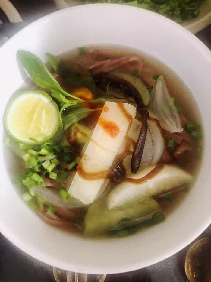 Hình ảnh tô phở giun đất làm nhiều người hoang mang!