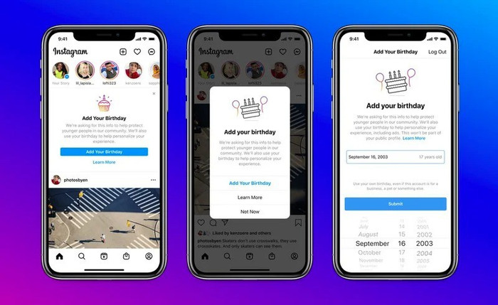 Instagram yêu cầu người dùng cung cấp ngày sinh.