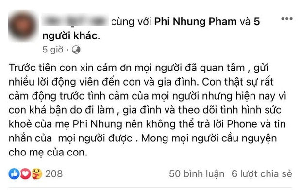 Con gái Phi Nhung mong mọi người hãy cầu nguyện cho mẹ mình.