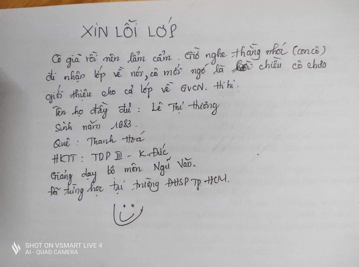 Bức thư giới thiệu bản thân cực dễ thương của cô giáo. 