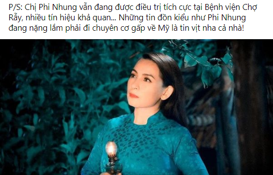 Dòng chia sẻ về tình hình sức khỏe Phi Nhung của nhà báo Song Minh.