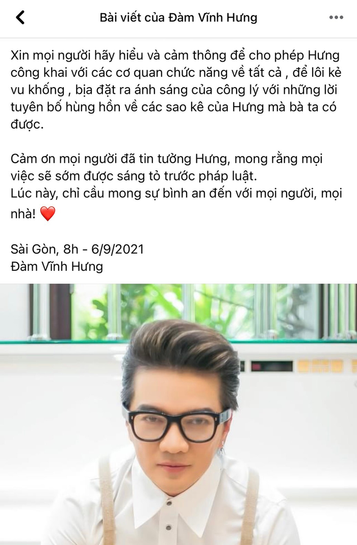 Nguyên văn bài chia sẻ của Đàm Vĩnh Hưng.