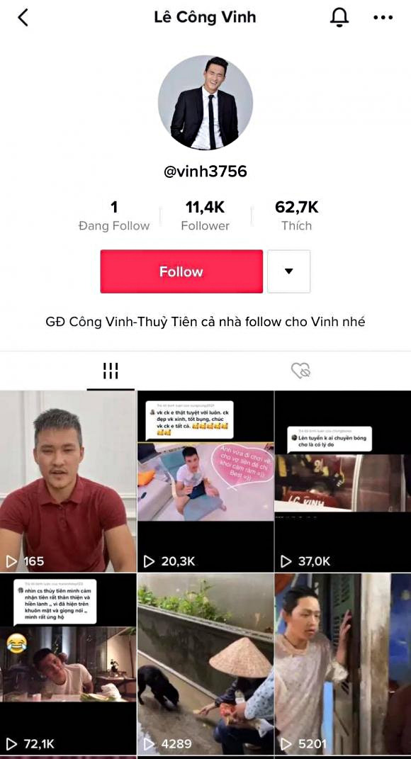 Tài khoản giả mạo có tên của Công Vinh có đến hàng nghìn lượt theo dõi khiến cộng đồng mạng khá ngỡ ngàng.