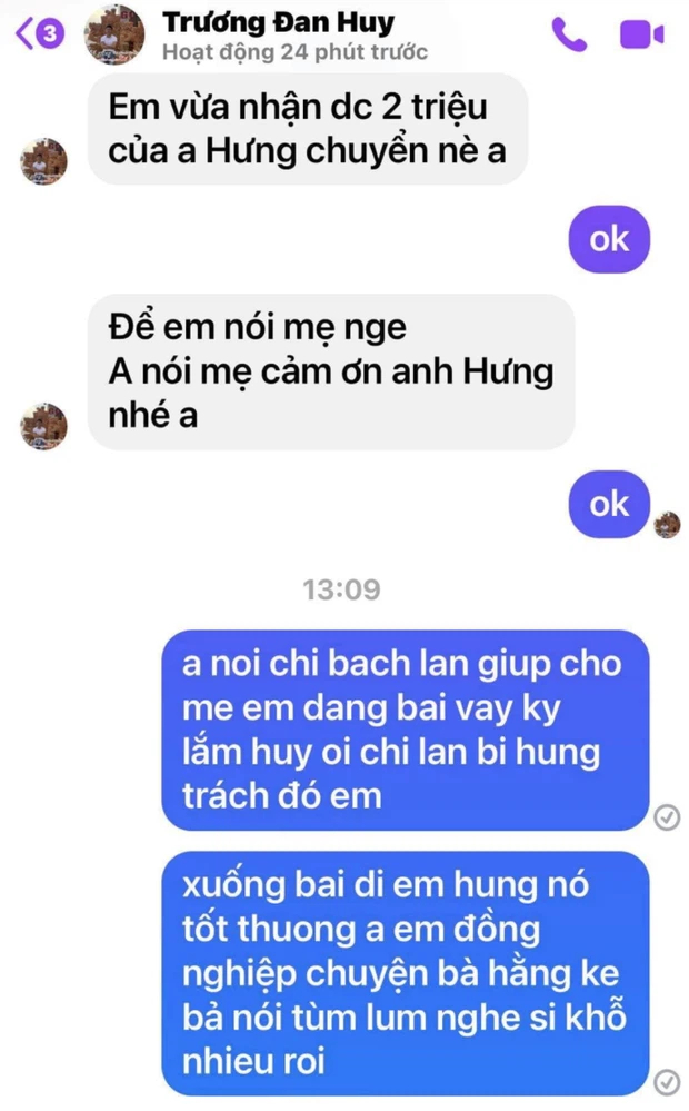 Trương Đan Huy cũng đã thay mặt mẹ cảm ơn Đàm Vĩnh Hưng vì số tiền từ thiện.