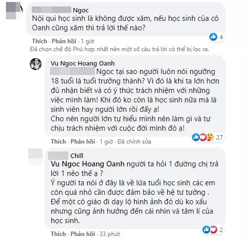 Hoàng Oanh đáp trả 'cực gắt' nhưng bị cho là lạc đề.