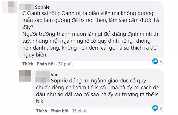 Cư dân mạng phản đối việc giáo viên xăm mình.