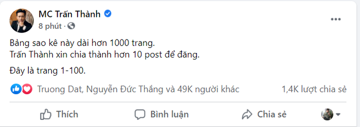 MC Trấn Thành tung bảng sao kê dài 1.000 trang sau loạt ồn ào từ thiện Ảnh 2