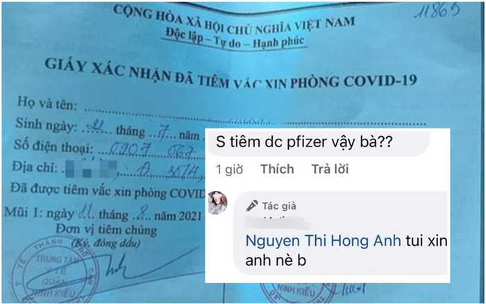 Cô gái xinh đẹp khoe 'vững tâm' trên Facebook vì đã tiêm 2 mũi vắc xin Pfizer nhờ 'xin ông anh' Ảnh 2