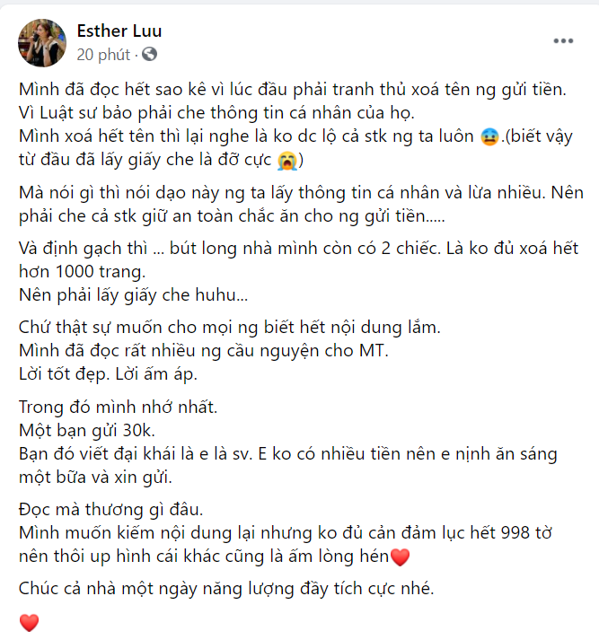 Hari Won dành thời gian để đọc hết sao kê, nói về 'mạnh thường quân đặc biệt' ủng hộ 30 nghìn đồng Ảnh 2