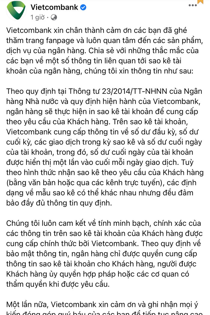 Vietcombank lên tiếng sau khi bị cư dân mạng 'tấn công' vào fanpage chính thức.
