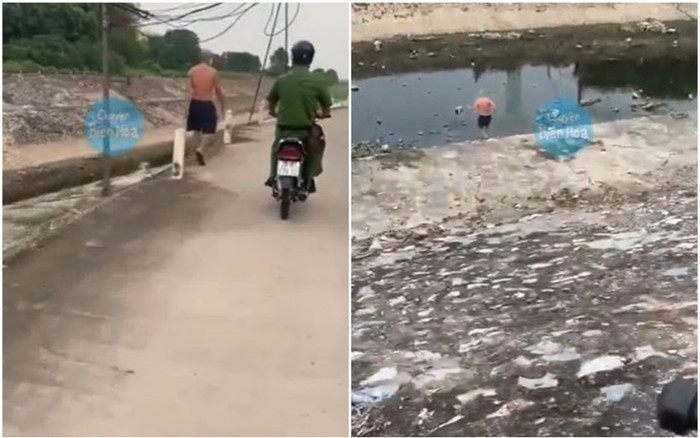 Vừa thấy bóng cán bộ CA, người đàn ông nhanh chân chạy xuống dòng nước đen ngòm tẩu thoát trong tích tắc Ảnh 2