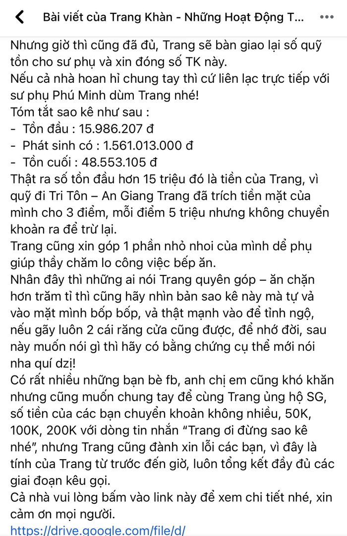 Nguyên văn bài chia sẻ của Trang Trần.