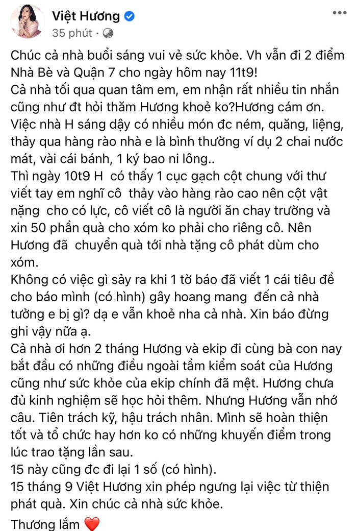 Nghệ sĩ Việt Hương bức xúc vì bị 'câu view' gây hiểu lầm, thông báo ngưng phát quà từ thiện Ảnh 3