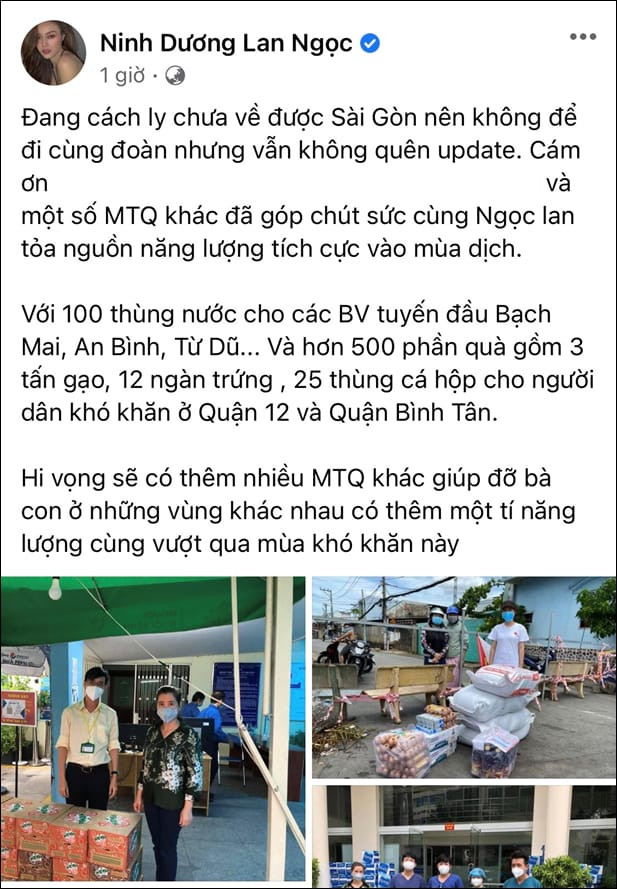 Chia sẻ trên trang cá nhân của Ninh Dương Lan Ngọc.